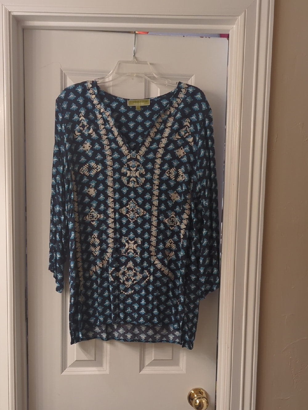 Sigrid Olsen Blue Printed Long-Sleeve V-Neck Tunic